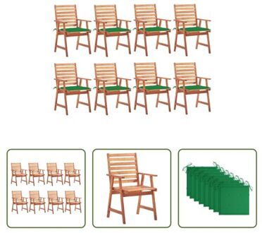 Tuinstoelenset - The Living Store Acaciahouten Stoelen - Set van 8 - Groen Kussen - 56x62x92 cm