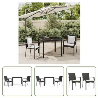 Tuinstoelset - Zwart - PE-rattan - 59x53.5x88cm - Inclusief Kussens - The Living Store