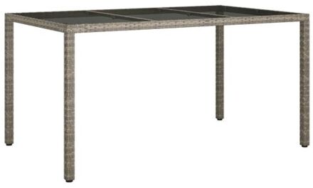 Tuintafel 150x90x75 cm gehard glas en poly rattan grijs