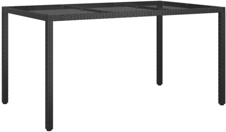 Tuintafel 150x90x75 cm gehard glas en poly rattan zwart