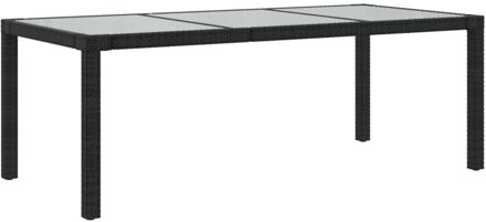 Tuintafel 190x90x75 cm gehard glas en poly rattan black Zwart