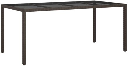 Tuintafel 190x90x75 cm gehard glas en poly rattan bruin