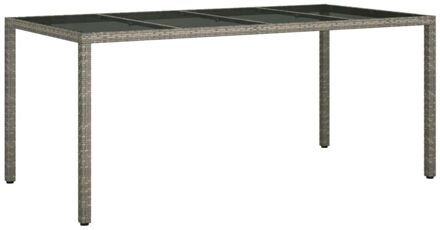 Tuintafel 190x90x75 cm gehard glas en poly rattan grijs