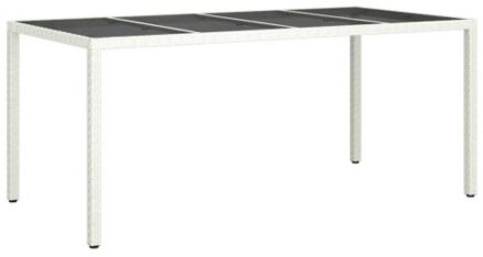 Tuintafel 190x90x75 cm gehard glas en poly rattan wit