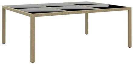 Tuintafel 200x150x75 cm gehard glas en poly rattan beige