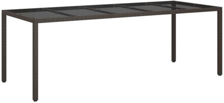 Tuintafel 250x100x75 cm gehard glas en poly rattan bruin