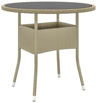 Tuintafel Ø80x75 cm gehard glas en poly rattan beige