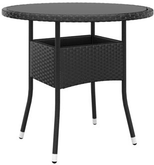 Tuintafel Ø80x75 cm gehard glas en poly rattan zwart