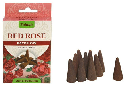Tulasi Wierook kegeltjes in huisgeur Rozen bloemen - 10x kleine kegeltjes - Ontspannend Donkerrood
