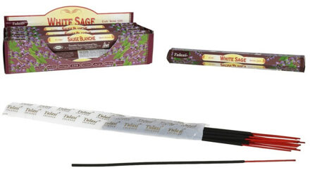 Tulasi Wierook sticks in huisgeur Witte Salie - 60x sticks van 22 cm - Ontspannend - 24 grams