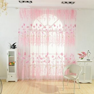 Tule Gordijnen Voor Woonkamer Slaapkamer Keuken Bloemen Gedrukt Sheer Jacquard Pastorale Luxe Gordijn Decoratie Roze