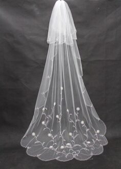 Tulle Bridal Veils Met Kam One-Layer Cut Edge 2 Meter Lange Kathedraal Sluier Eenvoudige wit