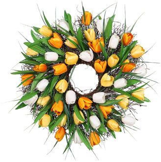 Tulp Krans Deur Krans Kunstmatige Bloem Tulp Bloemen Takje Deur Krans Zomer Krans Voor Voordeur Decor Krans Slingers Diep Roze / 30 Cm