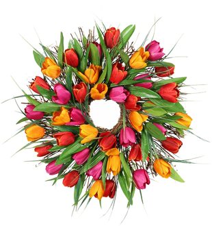 Tulp Krans Deur Krans Kunstmatige Bloem Tulp Bloemen Takje Deur Krans Zomer Krans Voor Voordeur Decor Krans Slingers Melkwit / 30 Cm