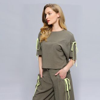 Tulpmouwen Crop Top Kaki - S