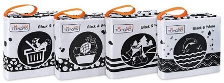 Tumama 4Pcs Baby Zachte Doek Boeken Speelgoed, Zwart En Wit Zachte Boeken Met Dieren, Fruit, groenten Creatures Leren Speelgoed Voor Baby