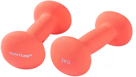 Tunturi Dumbbell set - 2 x 2,0 kg - Neopreen - Fluor Rood - Incl. gratis fitness app