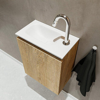 TURE 40cm toiletmeubel washed oak. EDEN wastafel talc links 1 kraangat