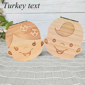 Turkey/ English/Dutch Baby Tooth Box Wooden Milk Teeth Organizer Storage Boys Girls Save Souvenir Case Gift Tooth Organizer