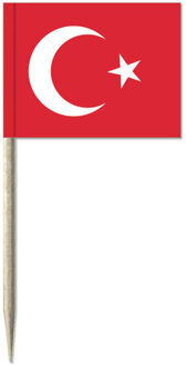 Turkije vlaggetjes mini prikkers - 50x stuks - 8 cm - Landen decoratie - papier - cocktailprikkers