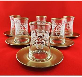 Turkish Tea Cup Pasabahce Heybeli Bouquet Gold Plate 12 Piece Tea Cup Tea Saucer Tea Team Turkish Arabic Russian Fas tea Set