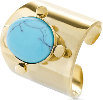 turkoois ring afgewerkt in 18K geel goud - Kumora Blauw