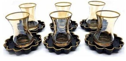 Turkse Thee Cup Honing Kleur Turkse Thee Cup Slim Waisted 12 Stuk 6 Persoonlijkheid Thee Set Geel Zwart Lijn Goud gilded