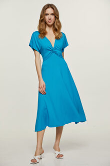 Turquoise midi-jurk met vlinderstrik