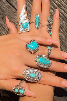 Turquoise Steen Ring Set Boheemse Stijl Lichtblauw