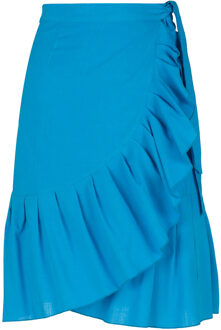 Turquoise wikkelrok met ruches Hemelsblauw - S