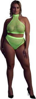 Turtle Neck en High Waist Slip - Plus Size - Neon Groen