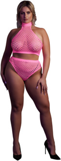 Turtleneck en Hoge Taille Slip - Plus Size - Neon Roze