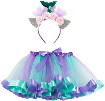 Tutu Rok Kids Meisje Rokken Party Dance Ballet Kostuum Meisje Kleding Kind Meisje Mesh Prinses Rokken + Floarl Hoofdband Set groen / M