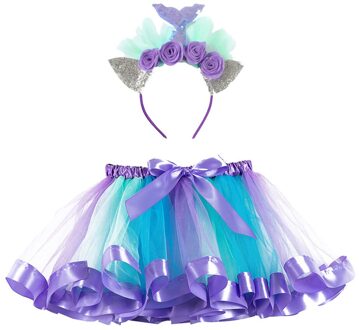 Tutu Rok Kids Meisje Rokken Party Dance Ballet Kostuum Meisje Kleding Kind Meisje Mesh Prinses Rokken + Floarl Hoofdband Set paars / M