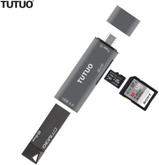 TUTUO 4 in 1 USB C om USB-A 3.0 Converter SD/TF Kaartlezer Type C OTG Adapter voor Macbook Pro/Samsung S8/Huawei P10-(Grijs)