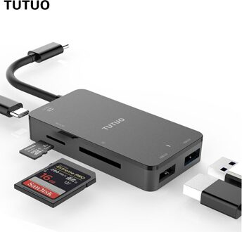 TUTUO Type C USB-A * 2 Poorten Converter met SD/Micro (TF) Kaartlezer 80 W PD Snel Opladen Adapter voor Macbook Pro S8