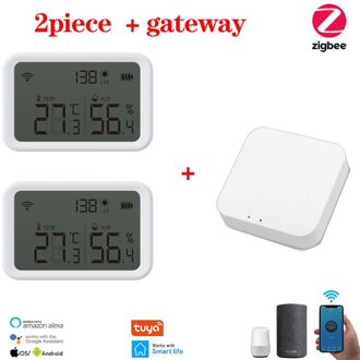 Tuya Smart Leven Zigbee Temperatuur En Vochtigheid Sensor Indoor Hygrometer Thermometer Met Lcd-scherm Ondersteuning Alexa Google Thuis 2stk en gateway