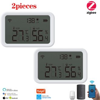 Tuya Smart Leven Zigbee Temperatuur En Vochtigheid Sensor Indoor Hygrometer Thermometer Met Lcd-scherm Ondersteuning Alexa Google Thuis 2stukken