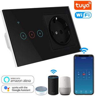 Tuya Smart Life Electrical Socket with Switch WiFi LED Light Touch Switch 1 2 3 gang and EU Socket Compatible Alexa Google Home