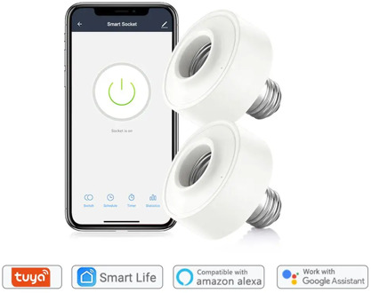 Tuya Smart Life WiFi Light Socket Lamp Holder for E26 E27 Edison Screw Led Bulb Google Home Echo Alexa Voice Control App Timer