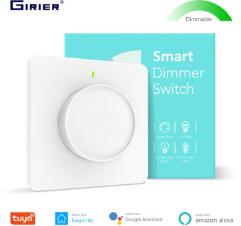 Tuya Smart Wifi Dimmer Light Switch, Smart Home Rotary Dimmable Wall Switch 100-240V, Work with Alexa Google Home Smart Life App