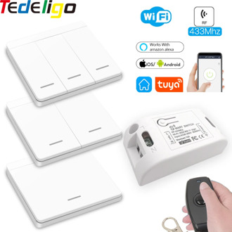 Tuya Smart WiFi Light Switch RF AC 90-250V 10A Receiver Wireless 433MHz Remote Control For Corridor Room Work with Amazon Alexa