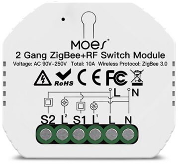 Tuya Zigbee 3.0 2 Gang Smart Lichtschakelaar Relais Module Zigbee + Rf Werken Met Alexa Google Thuis Smart thuis Slimme Leven App 1stk