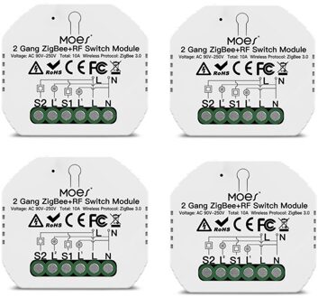 Tuya Zigbee 3.0 2 Gang Smart Lichtschakelaar Relais Module Zigbee + Rf Werken Met Alexa Google Thuis Smart thuis Slimme Leven App 4stk