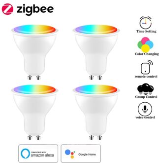 Tuya Zigbee Slimme Lamp 4W Kleur Veranderende Rgbcw Led Lamp Dimbare Gu10 100V-240V Smart leven App Voice Control Met Alexa 4stk bulb