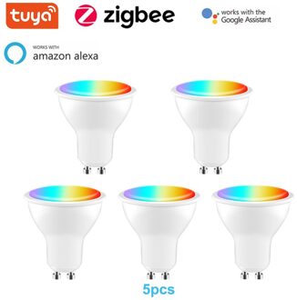 Tuya Zigbee Slimme Lamp 4W Kleur Veranderende Rgbcw Led Lamp Dimbare Gu10 100V-240V Smart leven App Voice Control Met Alexa 5stk bulb