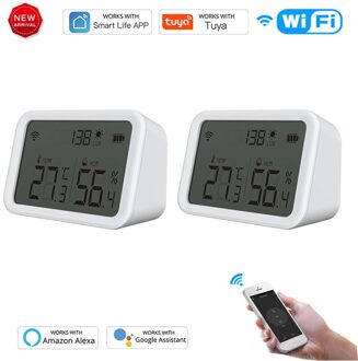 Tuya Zigbee Smart Home Wifi Temperatuur En Vochtigheid Sensor Met Led Screen Werk Met Alexa Google Assistent En Tuya Zigbee hub 2stk sensors