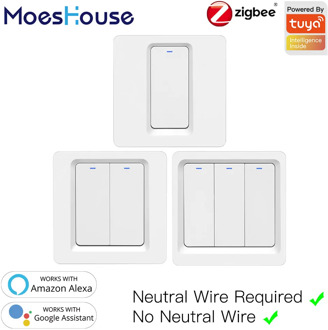 Tuya Zigbee Smart Switch Push Button Wall Light Switch No Neutral Wire and N+L Required ,Alexa Google Home Compatible