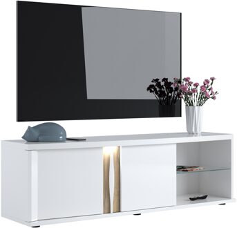 Tv meubel Insta 180 cm breed hoogglans wit met eiken Wit,Bruin,Eiken,Hoogglans wit