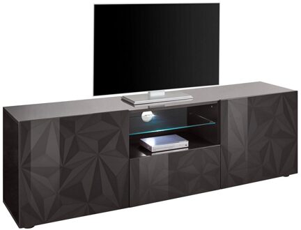 Tv-meubel Kristal 181 cm breed in hoogglans antraciet Grijs,Antraciet,Hoogglans antraciet,Hoogglans grijs